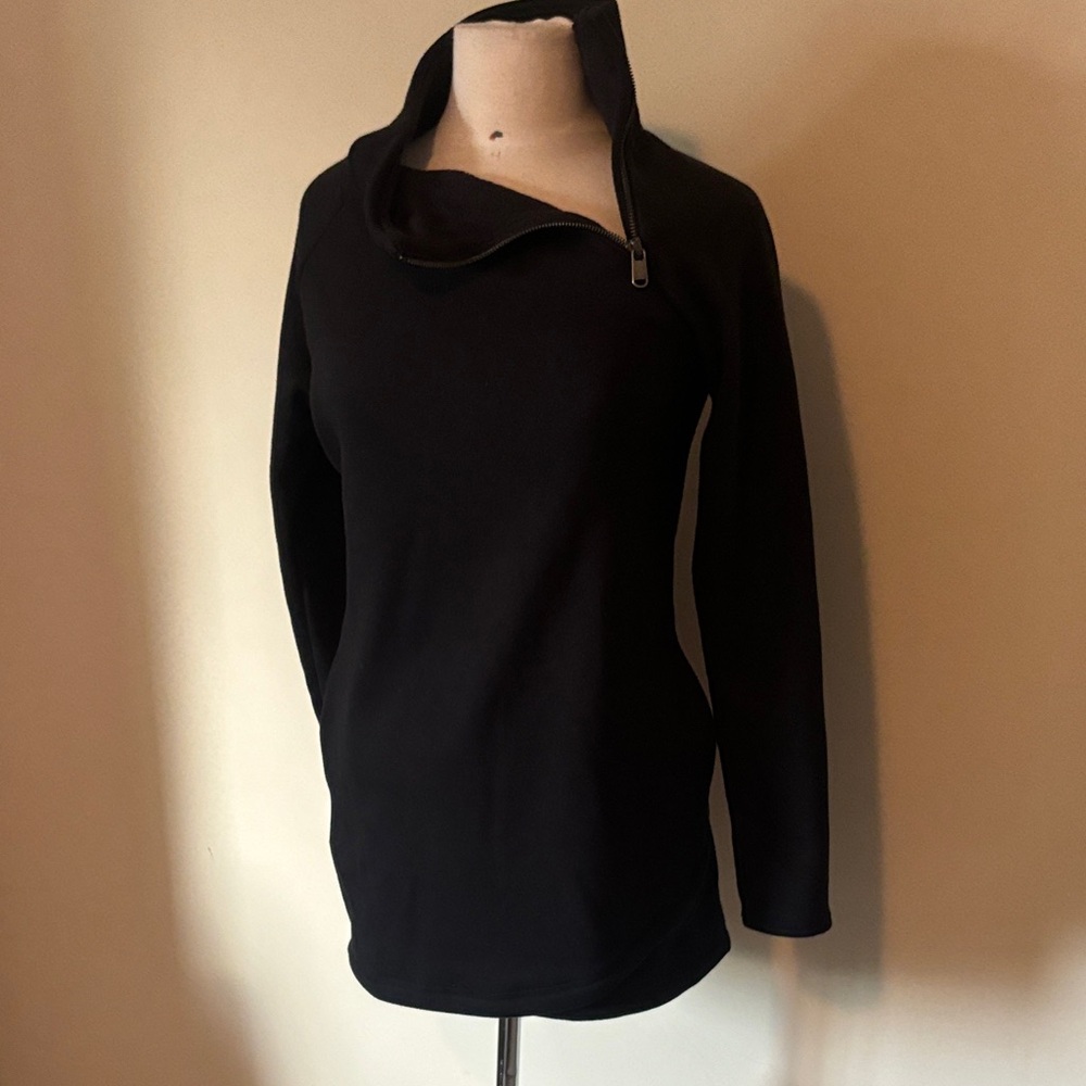 Athleta Black Asymmetrical Collar Zip Cozy Sweater Size XSmall